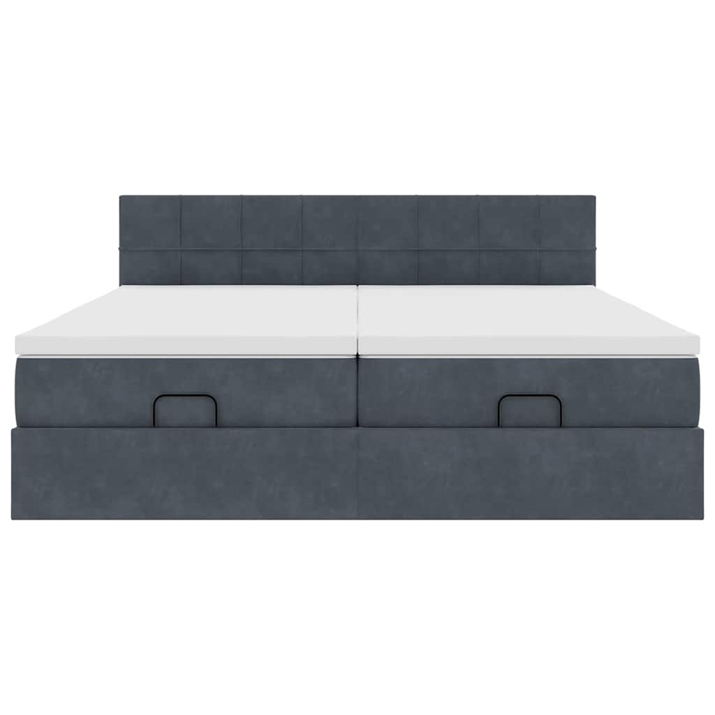 Cadre de lit ottoman avec matelas gris foncé 200x200 cm velours