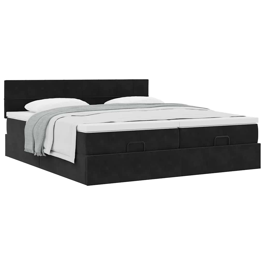 Cadre de lit ottoman avec matelas noir 200x200cm velours