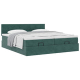 Cadre de lit ottoman avec matelas vert foncé 200x200 cm velours