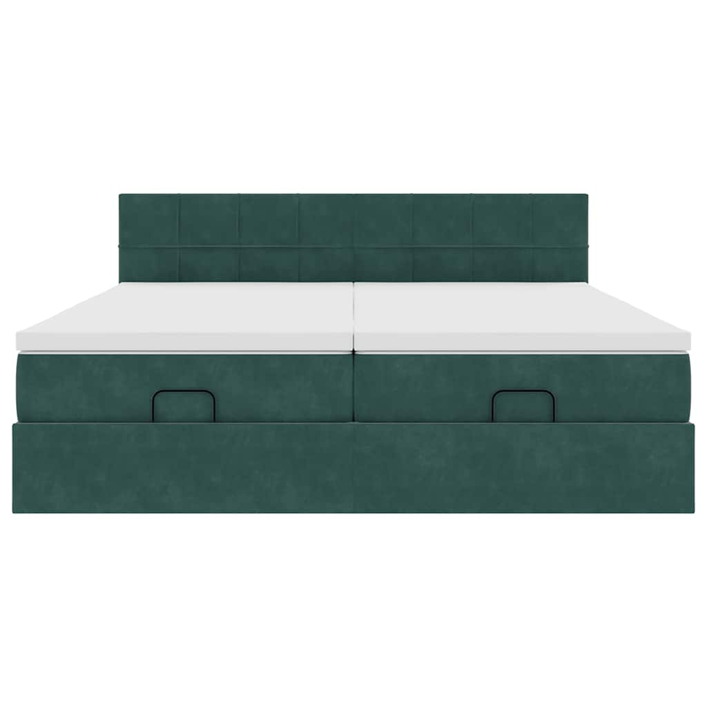 Cadre de lit ottoman avec matelas vert foncé 200x200 cm velours