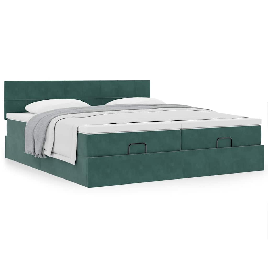 Cadre de lit ottoman avec matelas vert foncé 200x200 cm velours