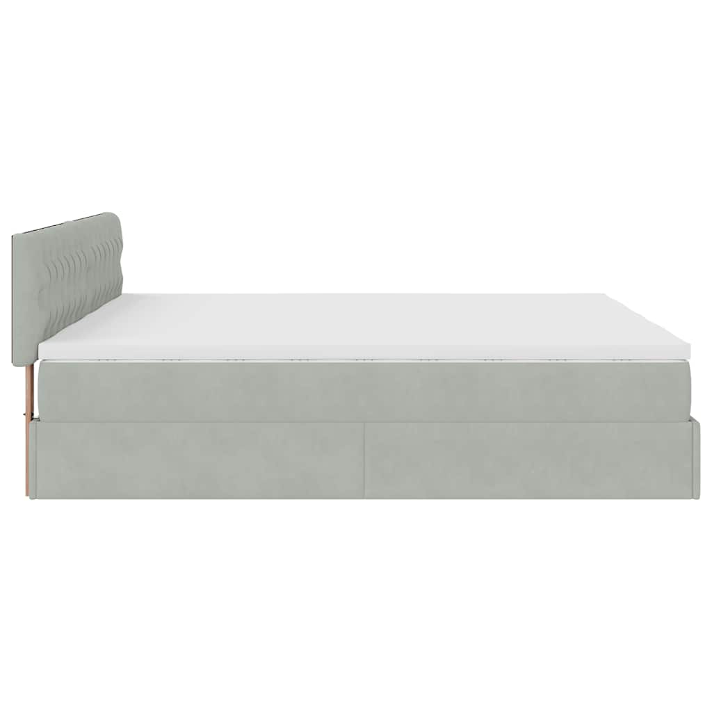 Cadre de lit ottoman et matelas gris clair 160x200cm velours