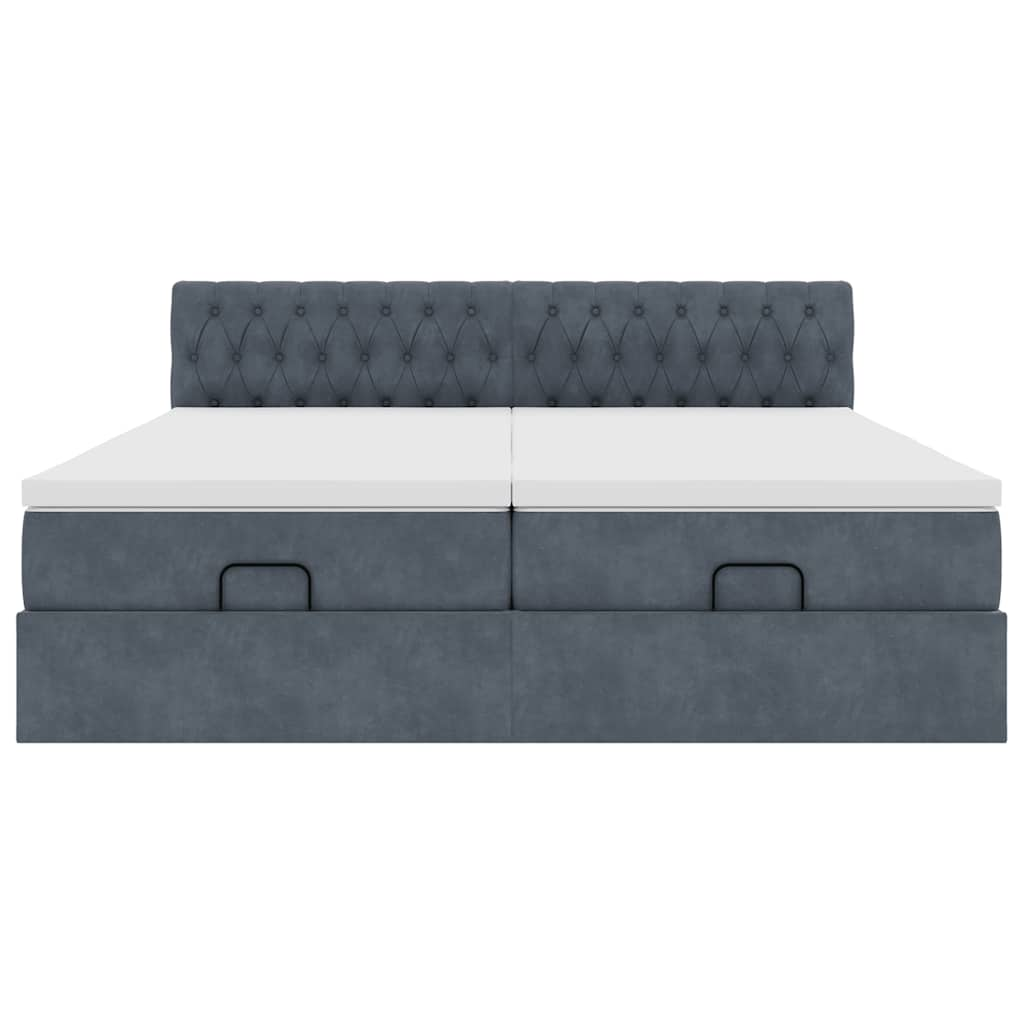 Cadre de lit ottoman avec matelas gris foncé 160x200cm velours