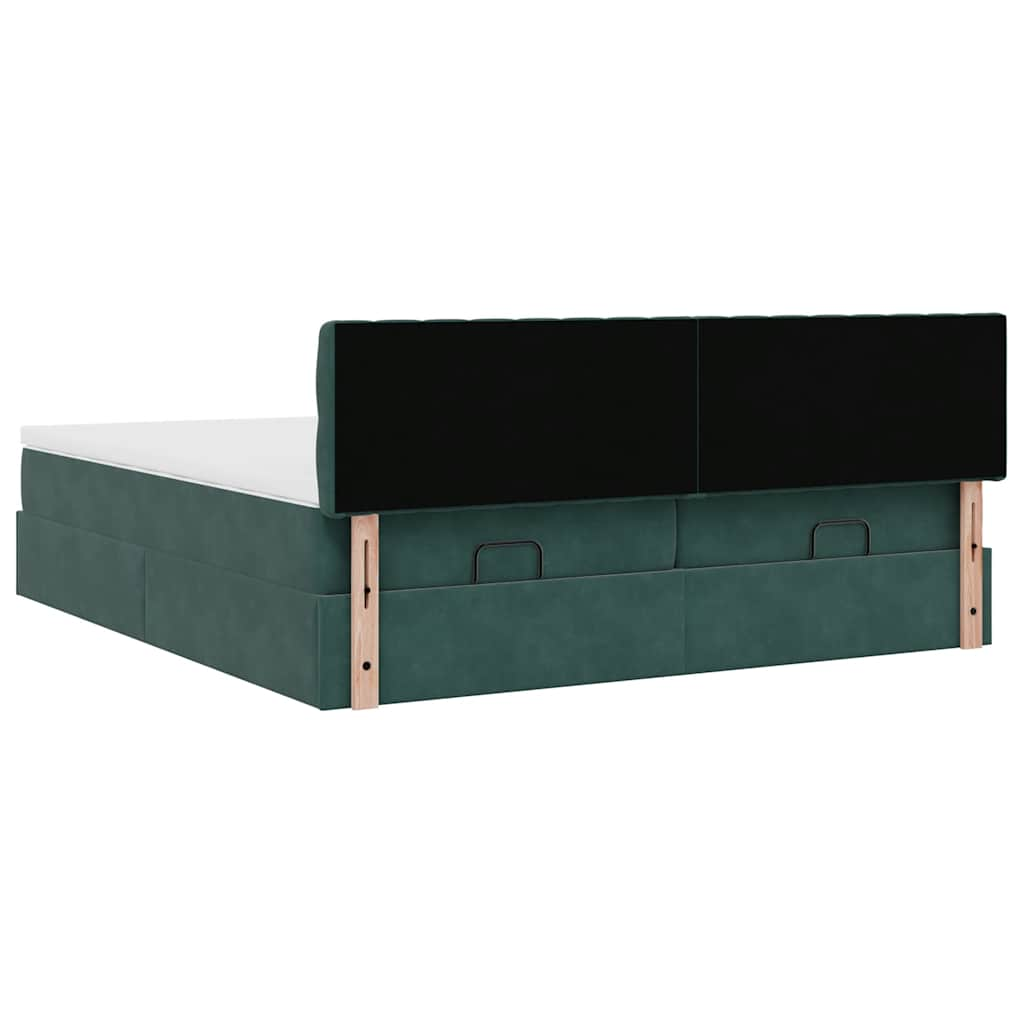 Cadre de lit ottoman avec matelas vert foncé 160x200 cm velours