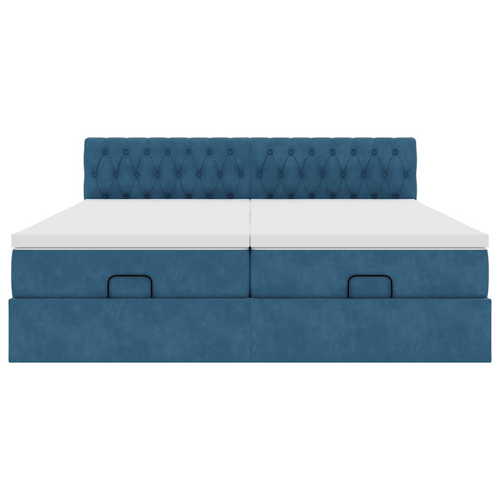 Cadre de lit ottoman avec matelas bleu foncé 160x200 cm velours