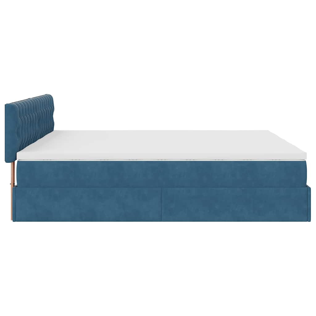 Cadre de lit ottoman avec matelas bleu foncé 160x200 cm velours