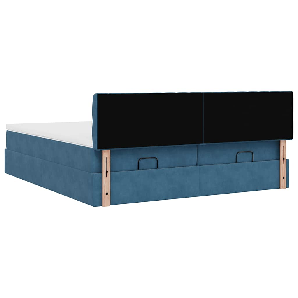 Cadre de lit ottoman avec matelas bleu foncé 160x200 cm velours