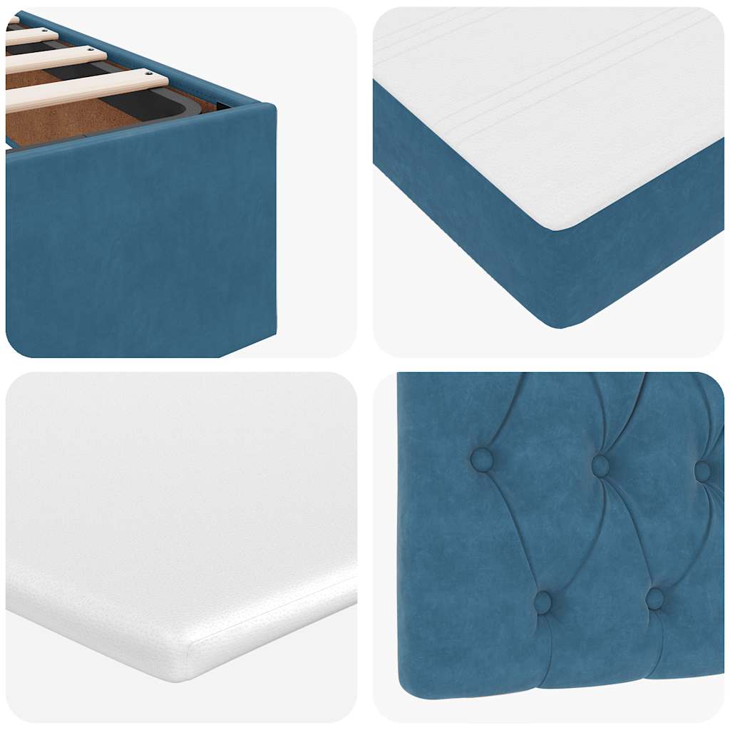 Cadre de lit ottoman avec matelas bleu foncé 160x200 cm velours