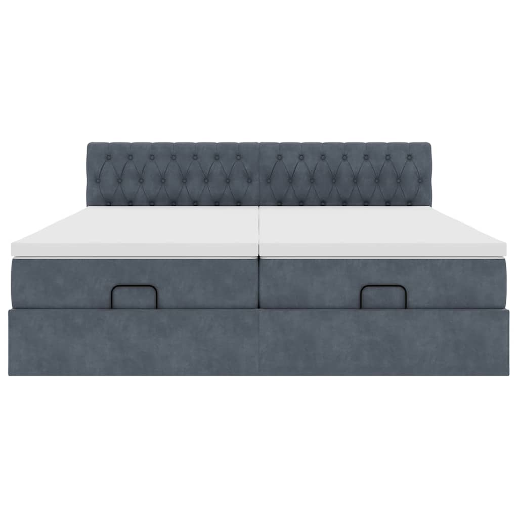 Cadre de lit ottoman avec matelas gris foncé 180x200cm velours