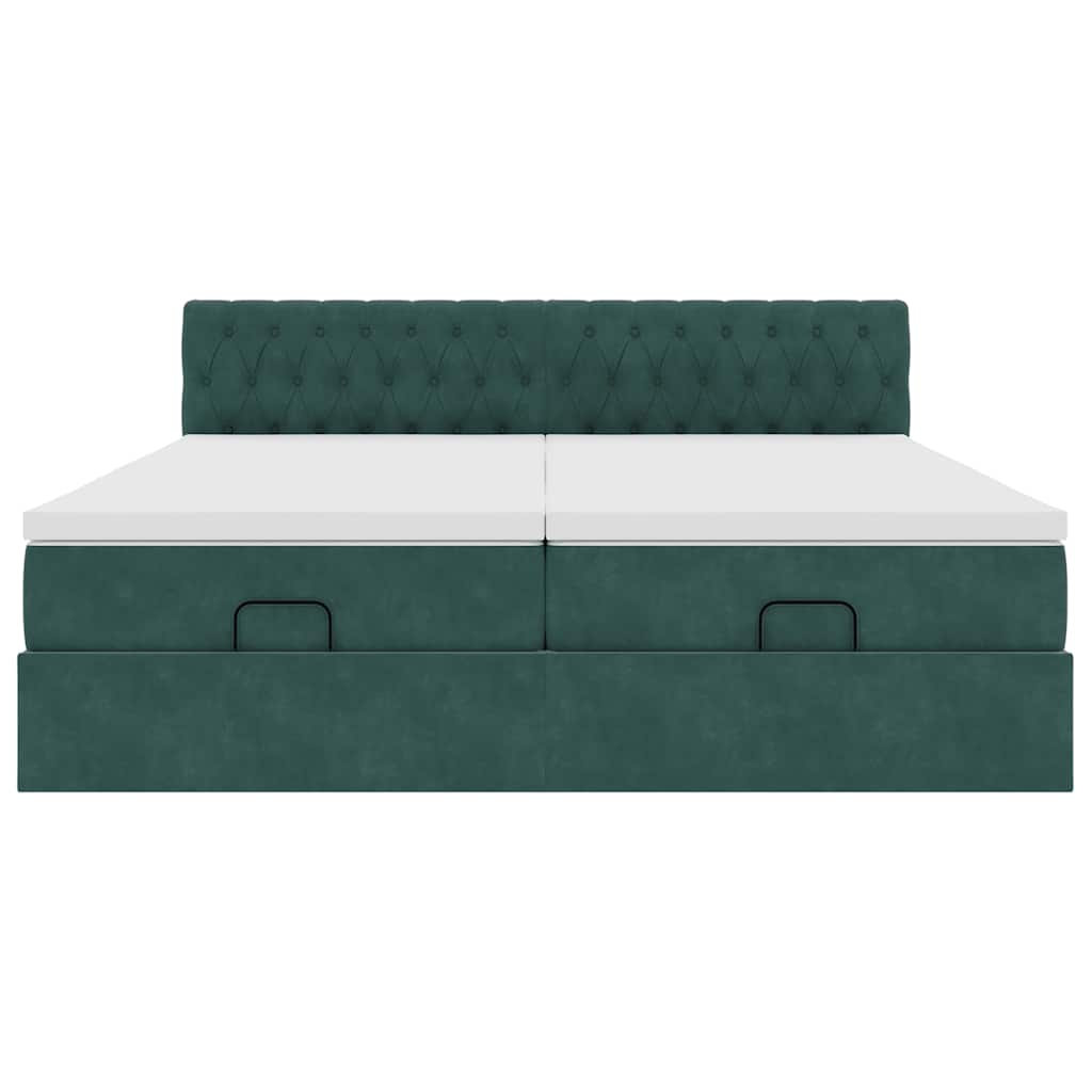 Cadre de lit ottoman avec matelas vert foncé 180x200cm velours