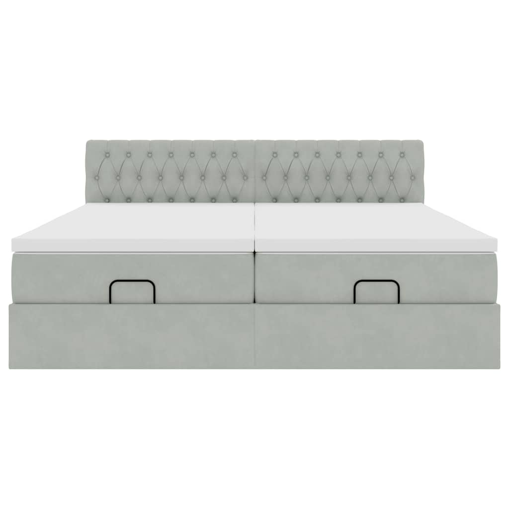 Cadre de lit ottoman avec matelas gris clair 200x200 cm velours