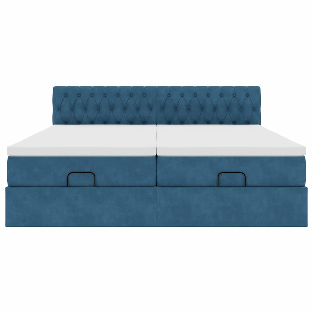 Cadre de lit ottoman avec matelas bleu foncé 200x200 cm velours