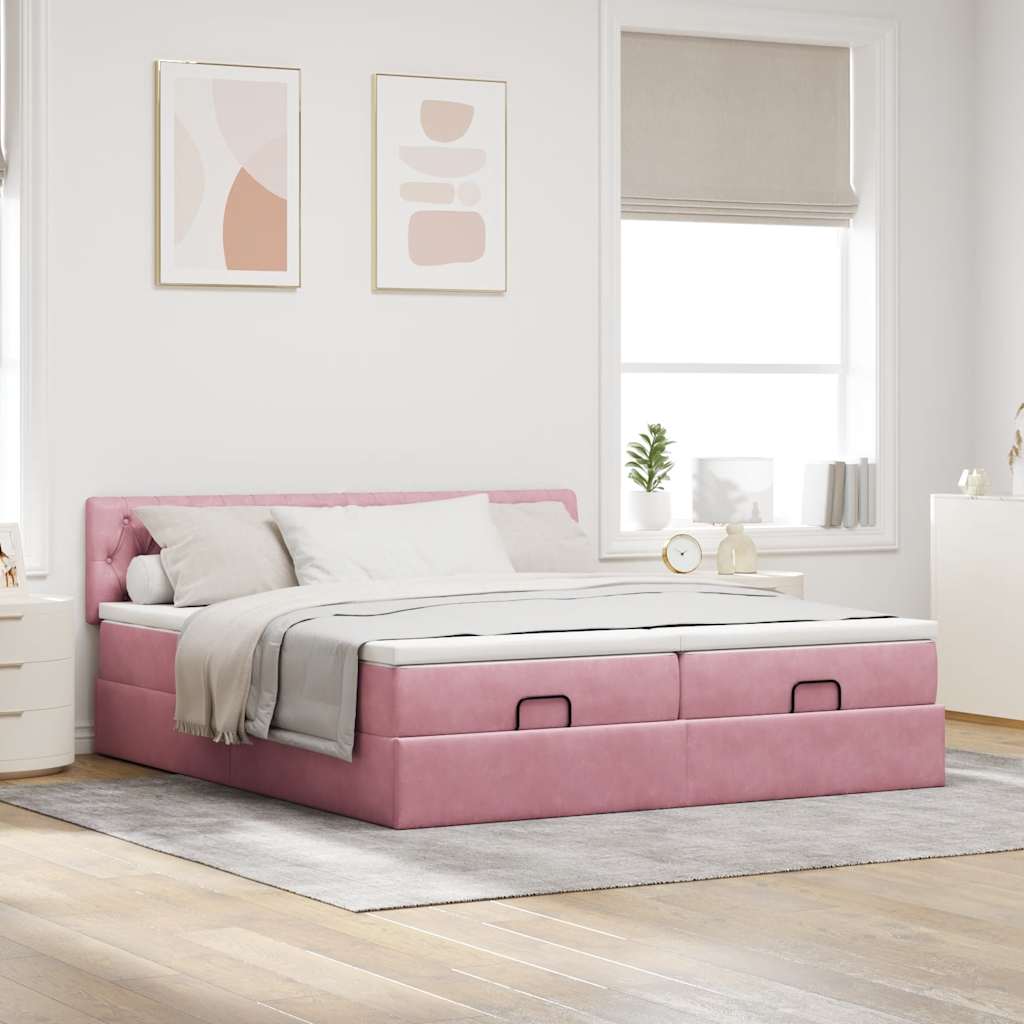 Ottoman bed frame with pink mattress 200x200 cm velvet