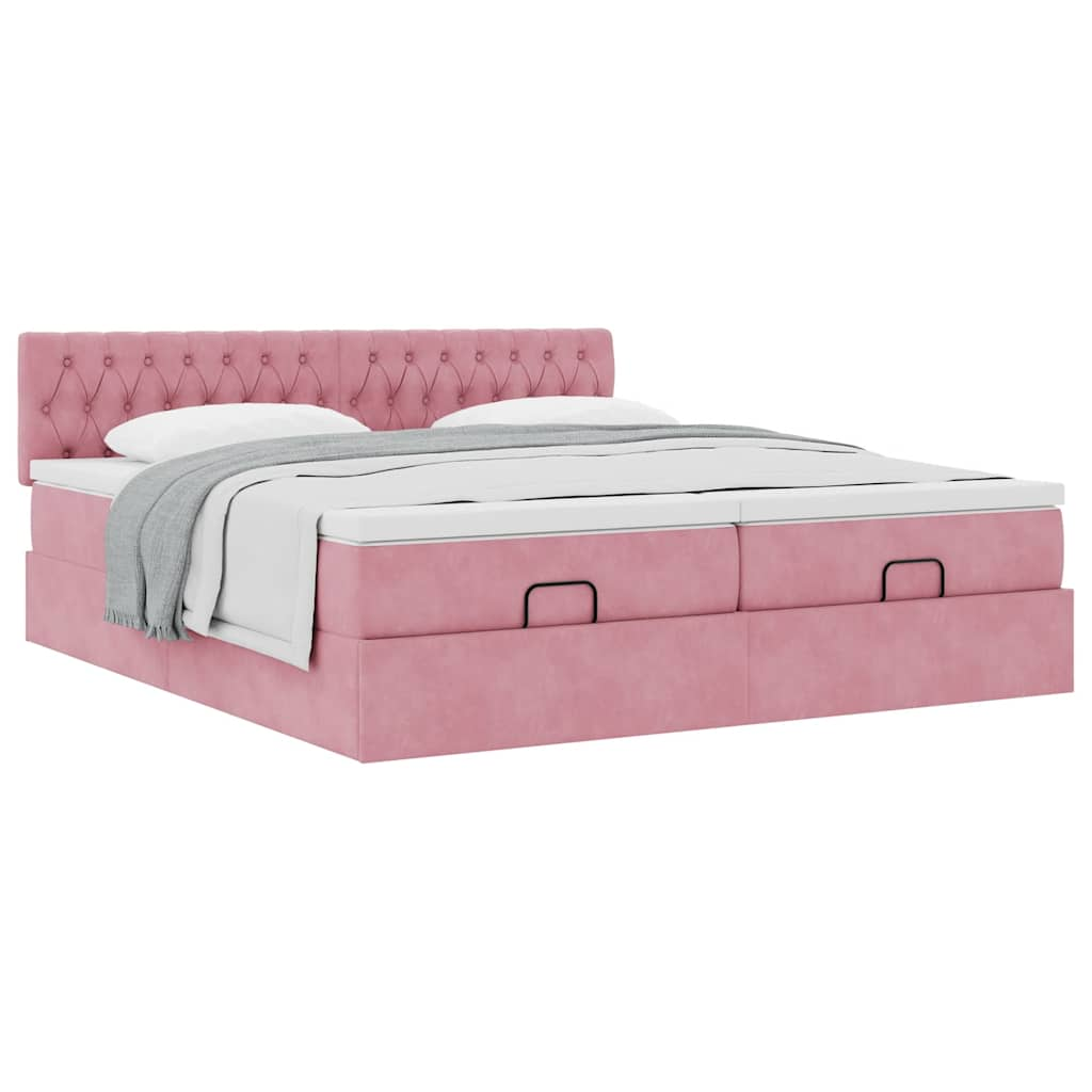 Ottoman bed frame with pink mattress 200x200 cm velvet