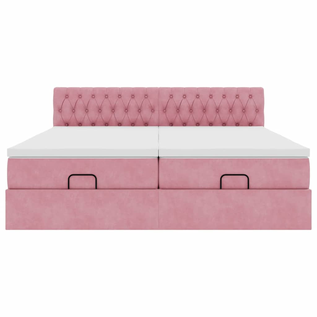 Ottoman bed frame with pink mattress 200x200 cm velvet