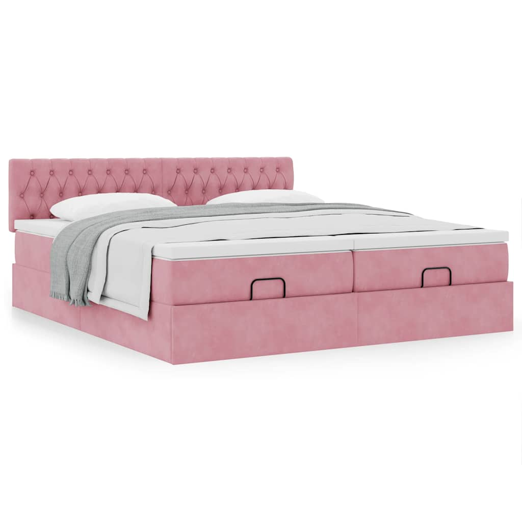 Ottoman bed frame with pink mattress 200x200 cm velvet