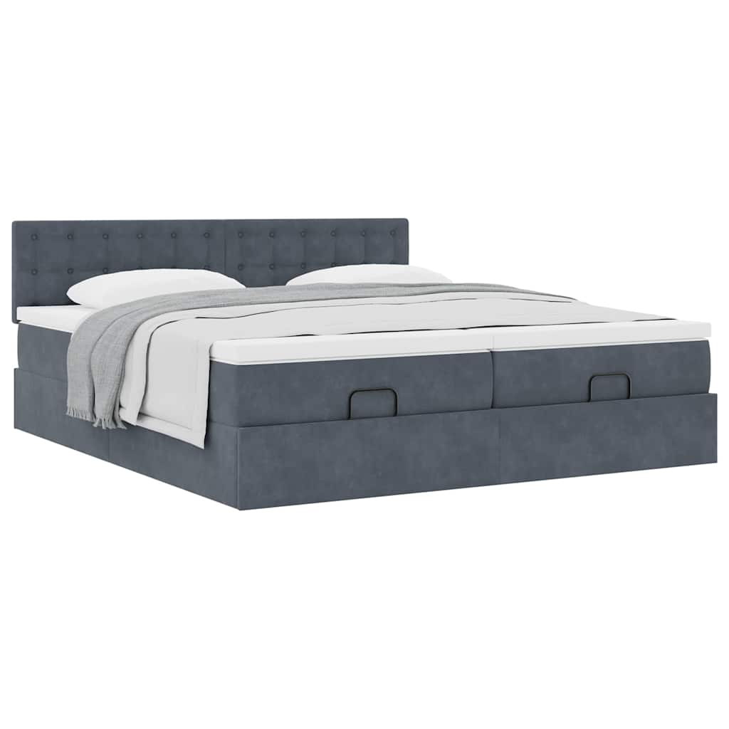 Cadre de lit ottoman avec matelas gris foncé 160x200cm velours