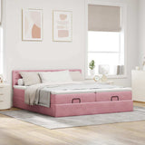 Cadre de lit ottoman avec matelas rose 160x200 cm velours