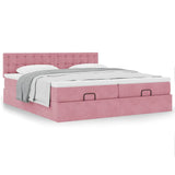 Cadre de lit ottoman avec matelas rose 160x200 cm velours