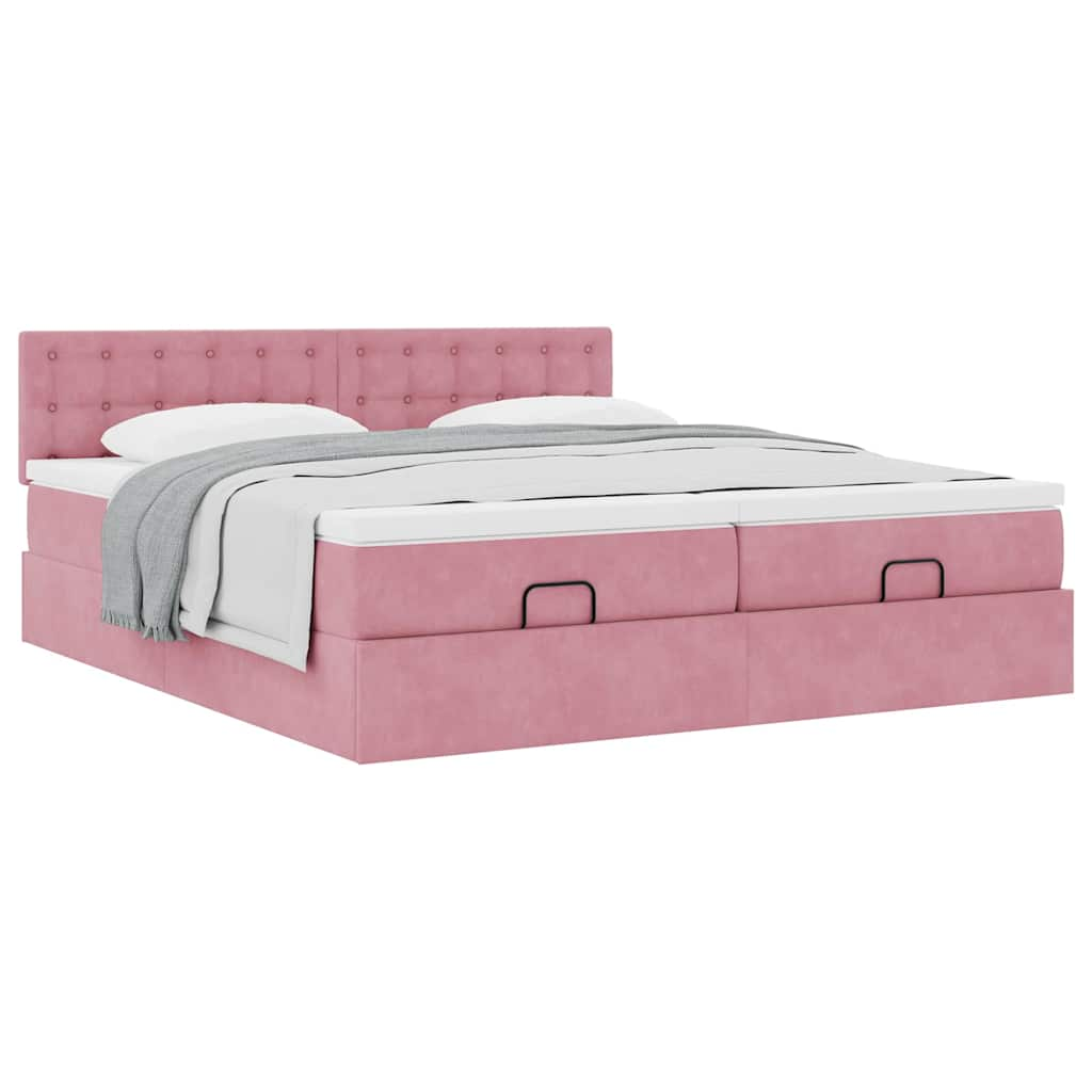 Cadre de lit ottoman avec matelas rose 160x200 cm velours