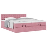 Cadre de lit ottoman avec matelas rose 160x200 cm velours