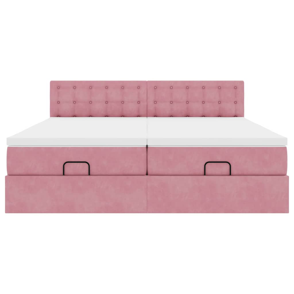 Cadre de lit ottoman avec matelas rose 160x200 cm velours