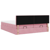 Cadre de lit ottoman avec matelas rose 160x200 cm velours