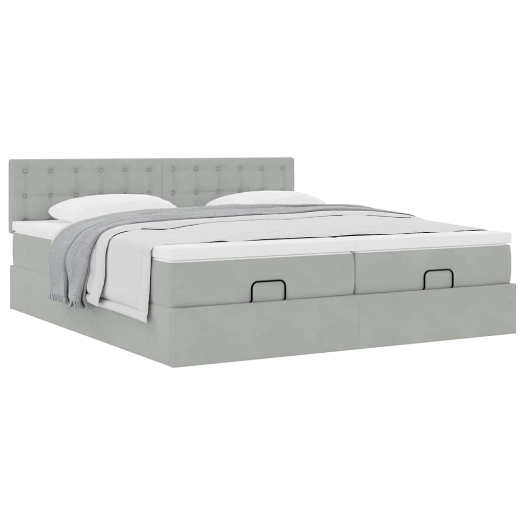 Cadre de lit ottoman et matelas gris clair 180x200cm velours