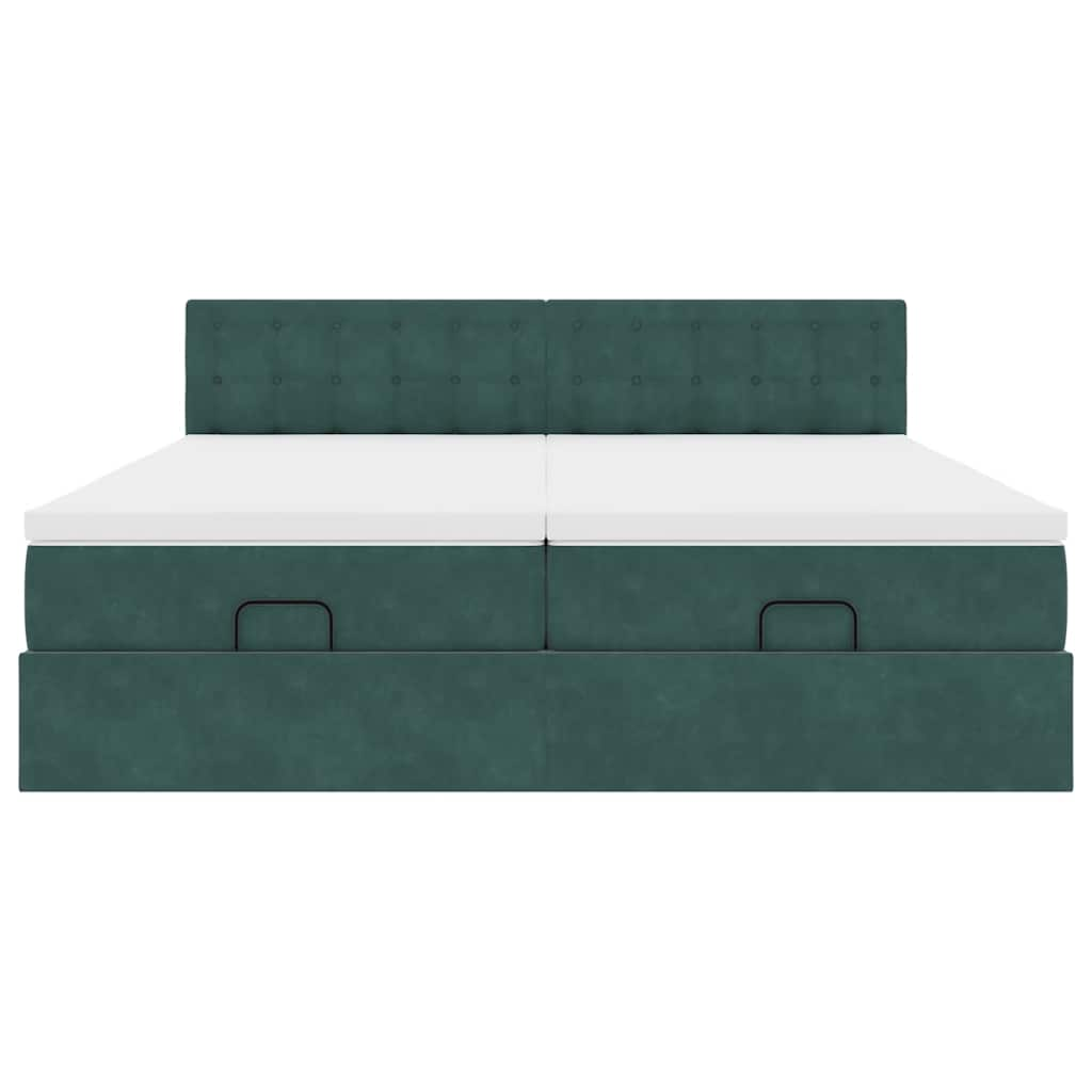 Cadre de lit ottoman avec matelas vert foncé 180x200cm velours