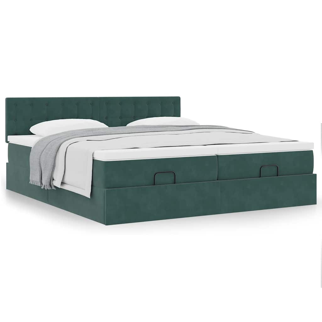 Cadre de lit ottoman avec matelas vert foncé 180x200cm velours