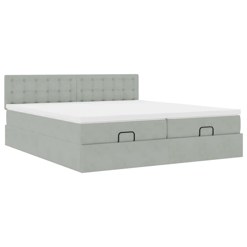 Cadre de lit ottoman avec matelas gris clair 200x200 cm velours