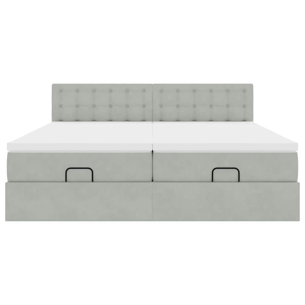 Cadre de lit ottoman avec matelas gris clair 200x200 cm velours