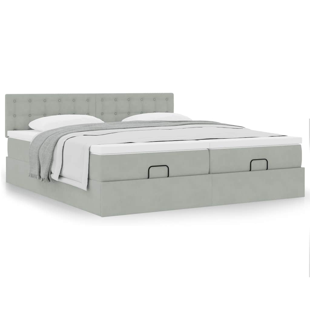 Cadre de lit ottoman avec matelas gris clair 200x200 cm velours