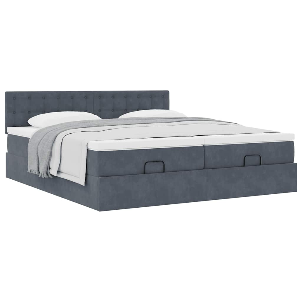 Cadre de lit ottoman avec matelas gris foncé 200x200 cm velours