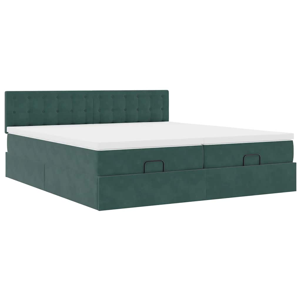 Cadre de lit ottoman avec matelas vert foncé 200x200 cm velours