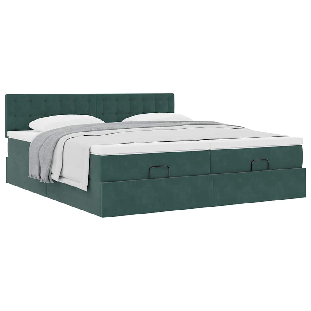 Cadre de lit ottoman avec matelas vert foncé 200x200 cm velours