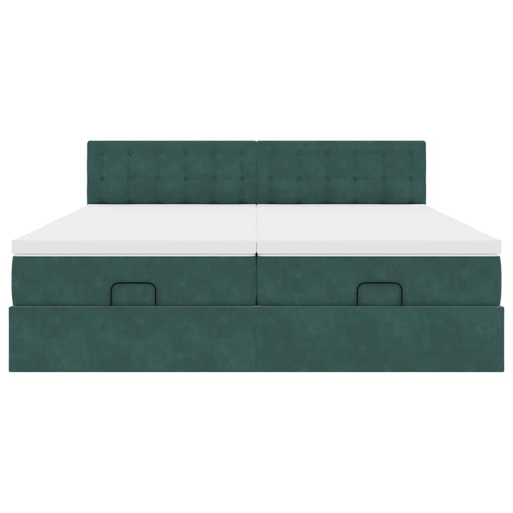 Cadre de lit ottoman avec matelas vert foncé 200x200 cm velours