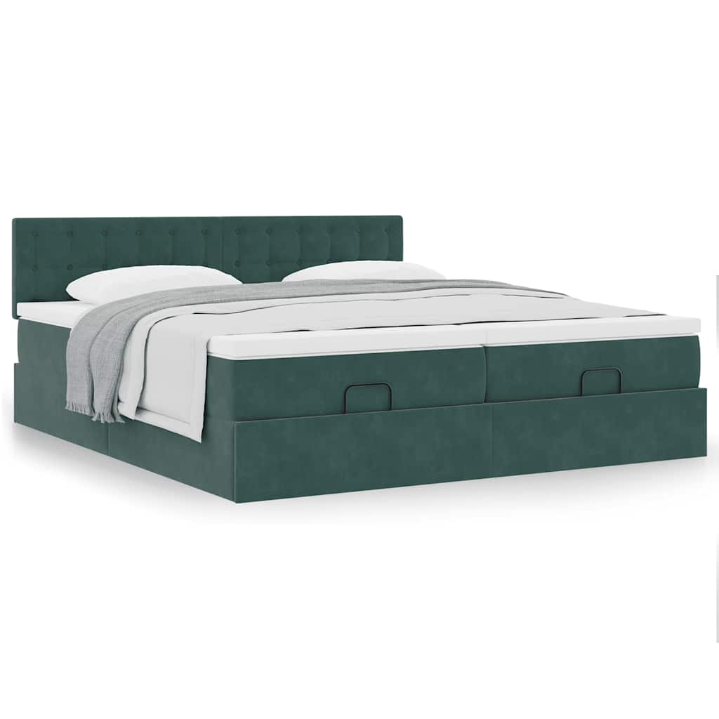 Cadre de lit ottoman avec matelas vert foncé 200x200 cm velours