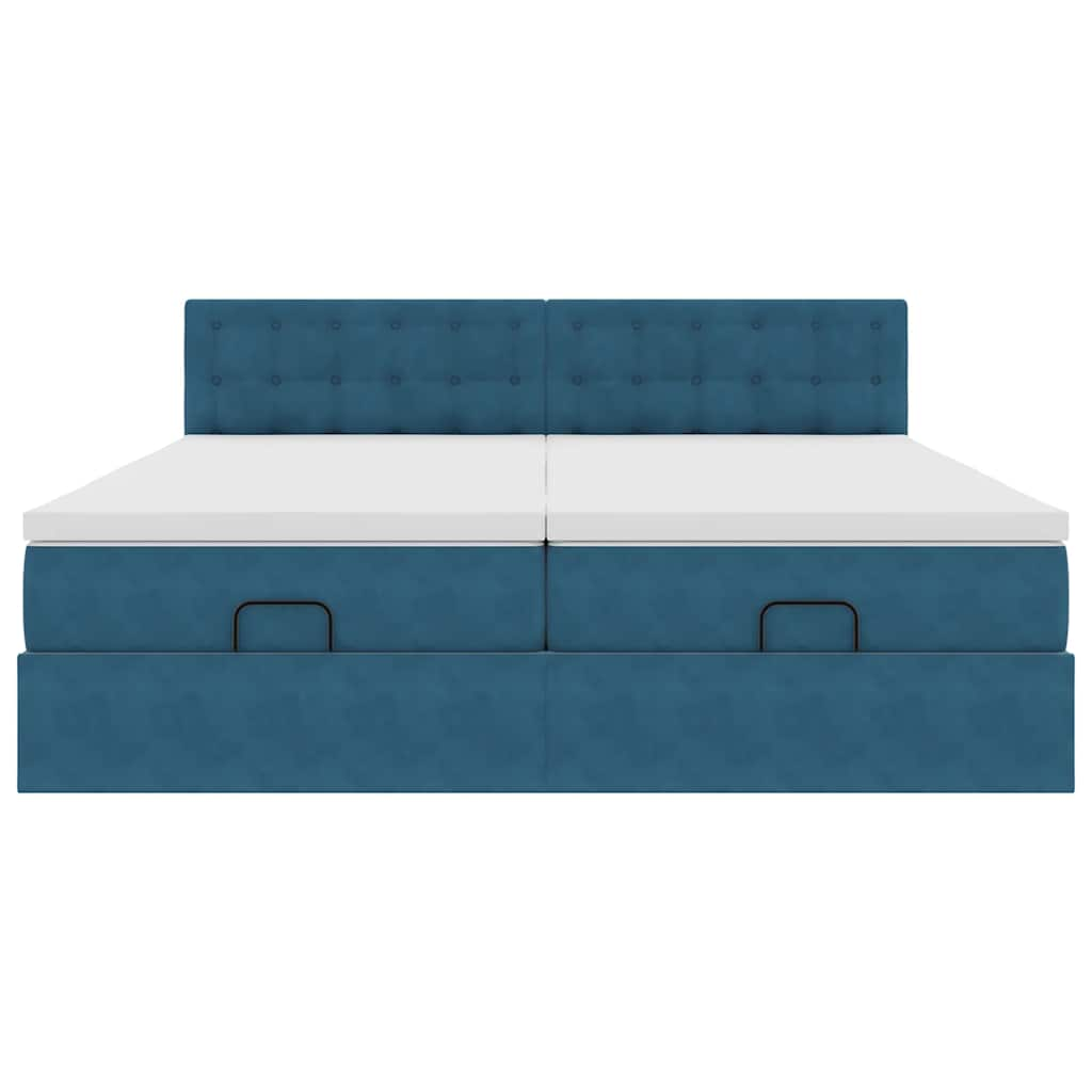 Cadre de lit ottoman avec matelas bleu foncé 200x200 cm velours