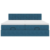 Cadre de lit ottoman avec matelas bleu foncé 200x200 cm velours