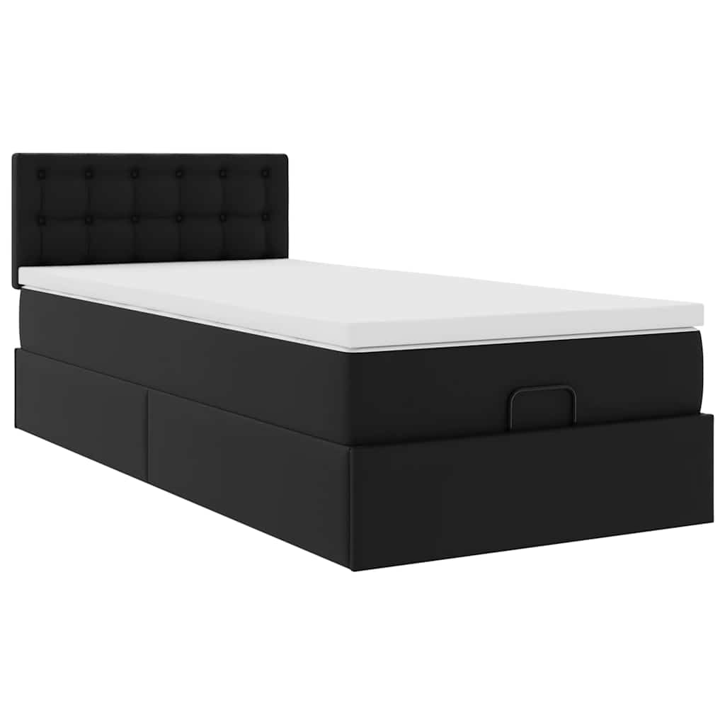 Ottoman bed frame with black mattress 80x200 cm faux leather