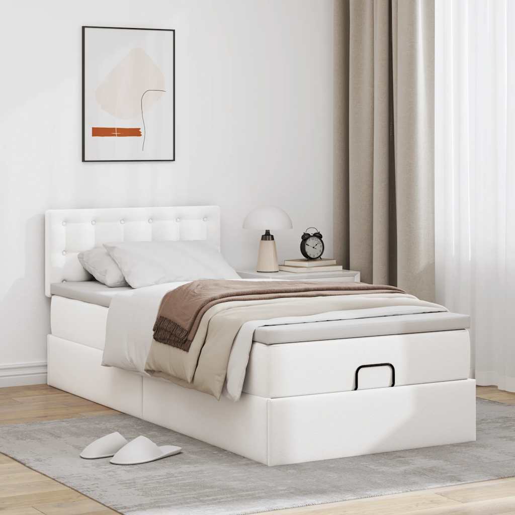 Cadre de lit ottoman avec matelas blanc pur 80x200cm similicuir