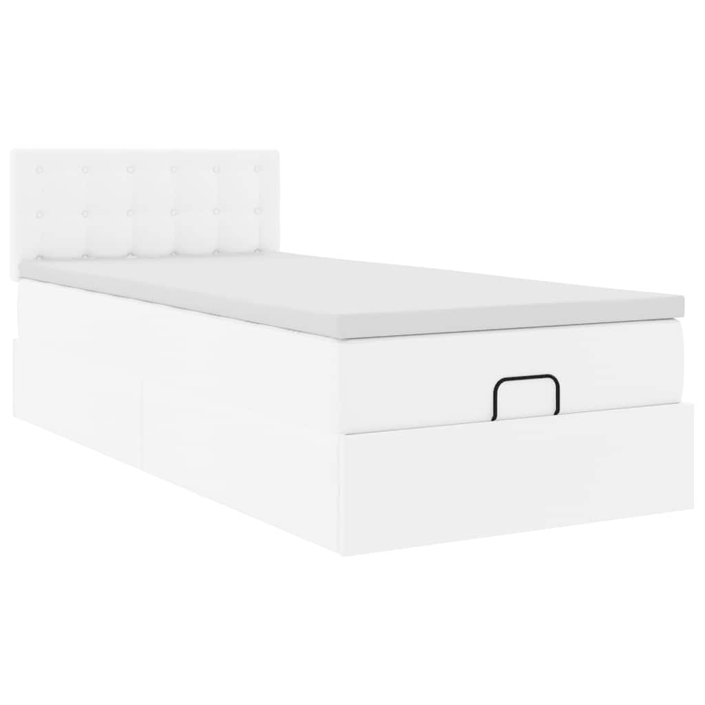 Cadre de lit ottoman avec matelas blanc pur 80x200cm similicuir