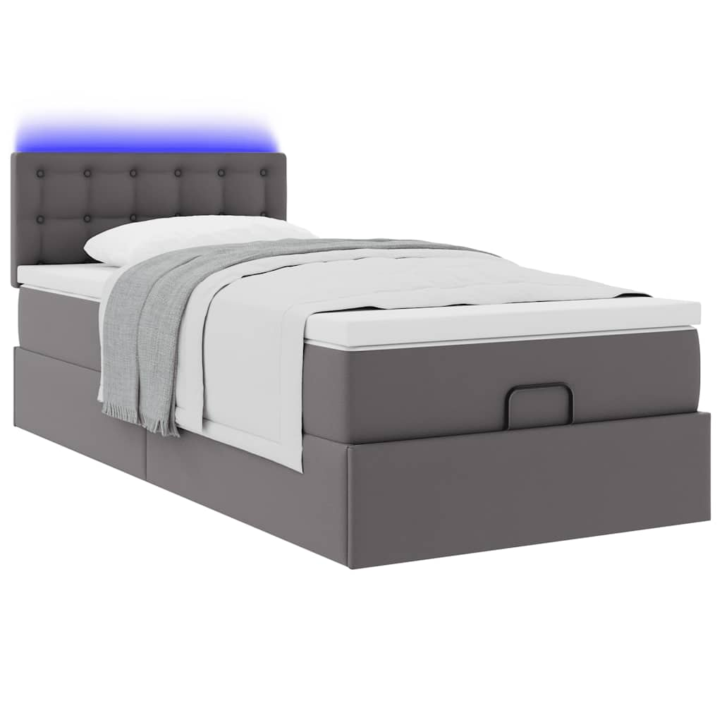 Ottoman bed frame with gray mattress 80x200 cm faux leather