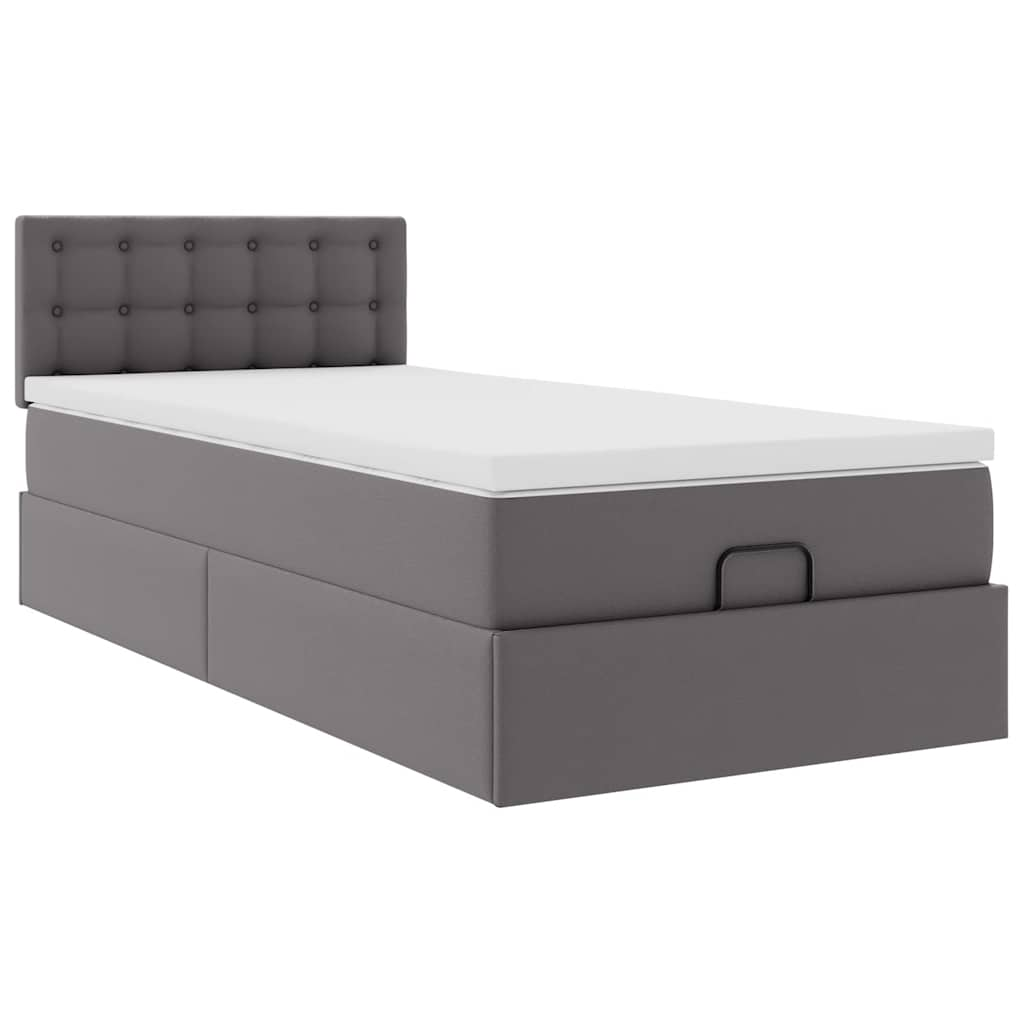 Ottoman bed frame with gray mattress 80x200 cm faux leather