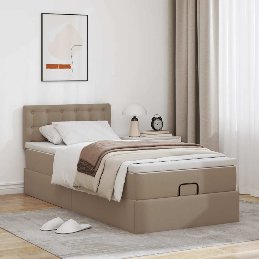 Cadre de lit ottoman et matelas cappuccino 80x200 cm similicuir