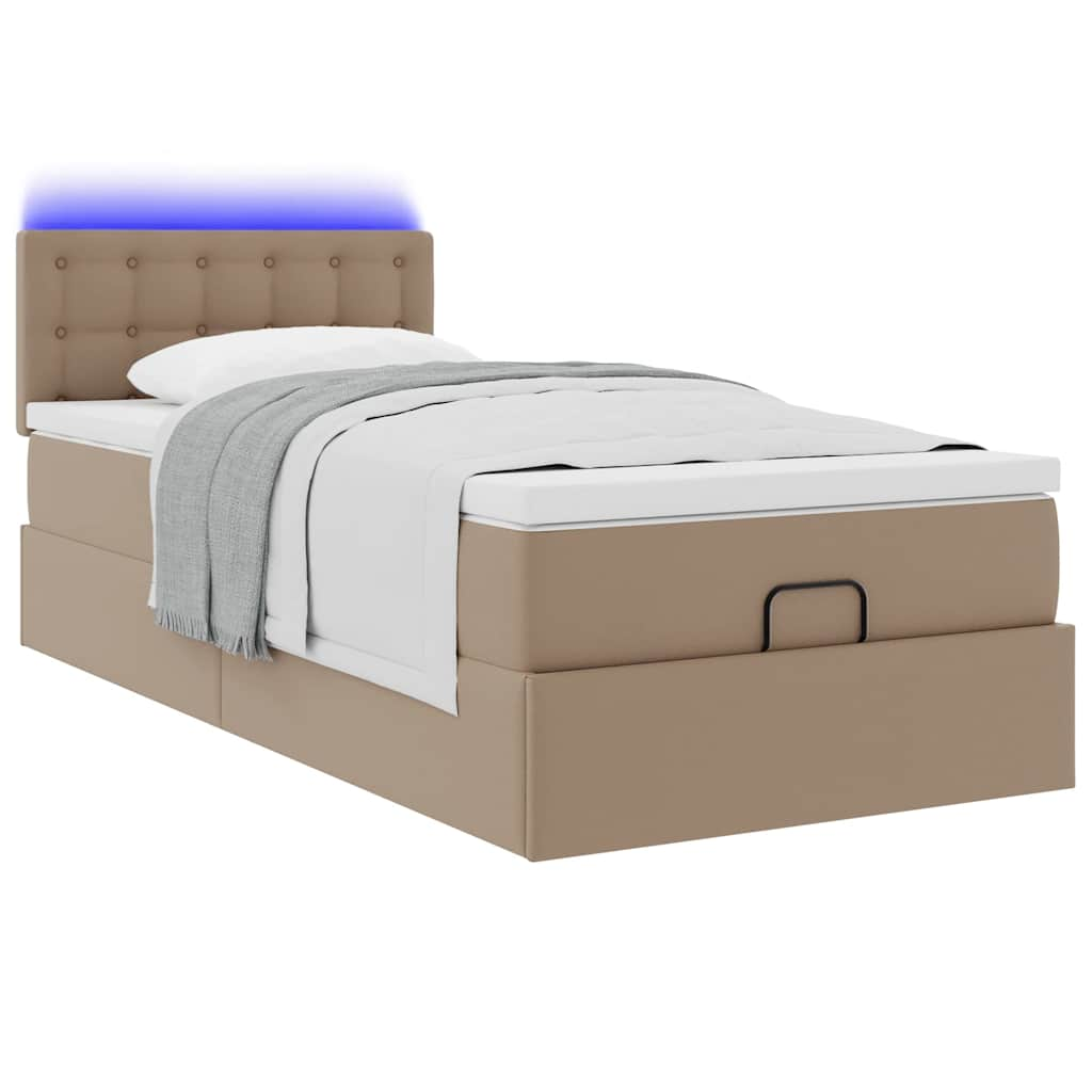 Cadre de lit ottoman et matelas cappuccino 80x200 cm similicuir