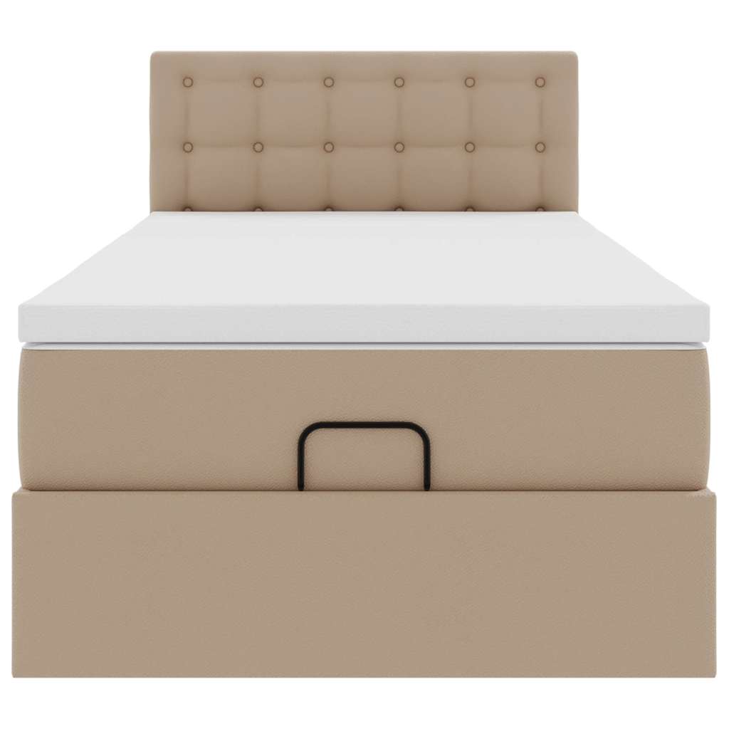 Cadre de lit ottoman et matelas cappuccino 80x200 cm similicuir