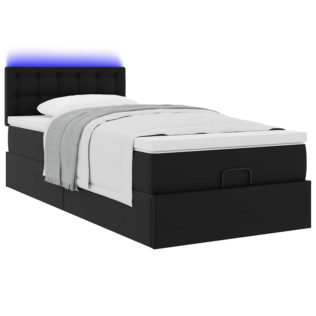 Ottoman bed frame with black mattress 90x190 cm faux leather