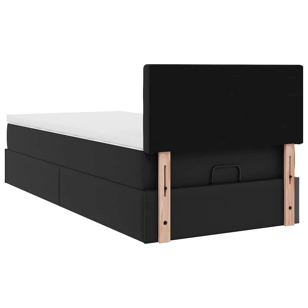 Ottoman bed frame with black mattress 90x190 cm faux leather